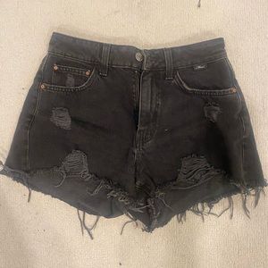 Black high waisted cut off denim shorts